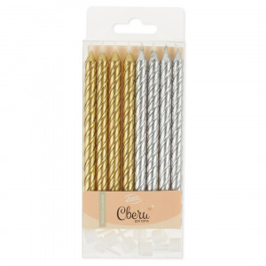 Логотип «Свечи Спирали, Золото/Серебро, Металлик, 0,8*11 см, 8 шт. с держат.»