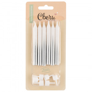 Логотип «Свечи Сверкающие искры, Белый/Серебро, Металлик, 0,77*8 см, 6 шт. с держат.»