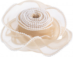 Логотип «Лента декоративная (4 см*4,57 м) Органза с леской и бусинами, Шампань, 1 шт.»