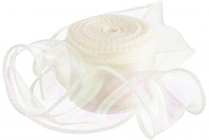 Логотип «Лента декоративная (4 см*9,14 м) Органза с леской, Кремовый жемчуг, Хамелеон, 1 шт.»