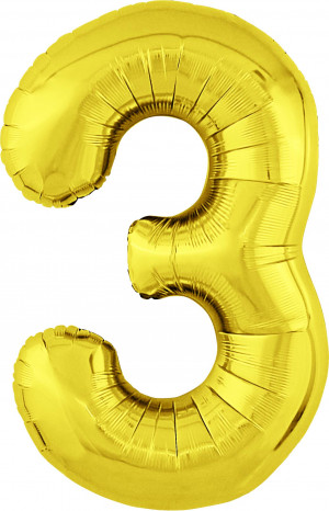 Логотип «Шар (40''/102 см) Цифра, 3 Slim, Золото, 1 шт. в уп.»