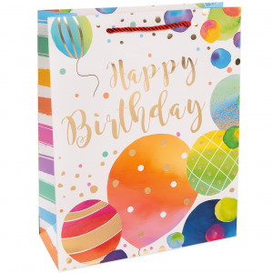 Логотип «Пакет подарочный, 210гр, Воздушный День Рождения, Дизайн №4, Металлик, 32*26*10 см, 1 шт.»