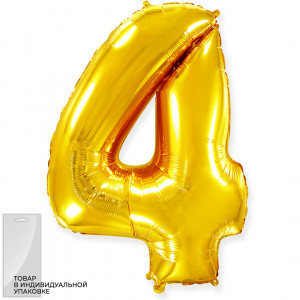 Логотип «Шар (40''/102 см) Цифра, 4, Золото, 1 шт. в уп.»