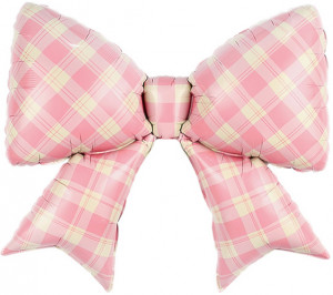 Логотип «Шар (38''/97 см) Фигура, Бант, Клетка Виши, Розовый, Сатин, 1 шт. в уп.»