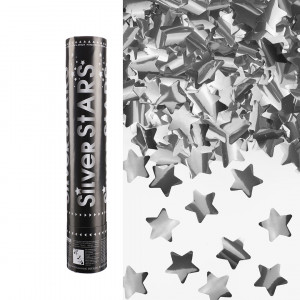 Логотип «Пневмохлопушка (12/30 см), Звезды фольга, Серебро, Металлик, 1 шт.»