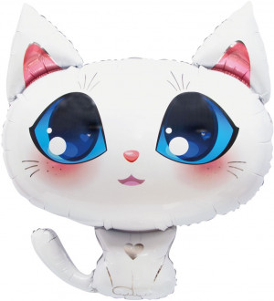 Логотип «Шар с клапаном (15''/38 см) Мини-фигура, Котенок, Белый, 1 шт.»