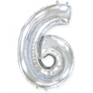 Логотип «Шар (40''/102 см) Цифра, 6, Серебро, 1 шт. в уп.»