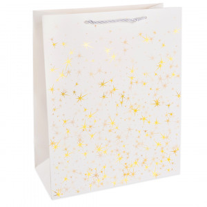 Логотип «Пакет подарочный, 210гр, Тысячи созвездий, Дизайн №4, Белый/Золото, Металлик, 32*26*12 см, 1 шт.»