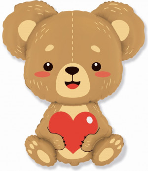 Логотип «Шар (33''/84 см) Фигура, Плюшевый мишка с сердцем, 1 шт.»