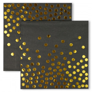 Логотип «Сервировочные салфетки, Конфетти, Черный/Золото, Металлик, 33*33 см, 12 шт.»