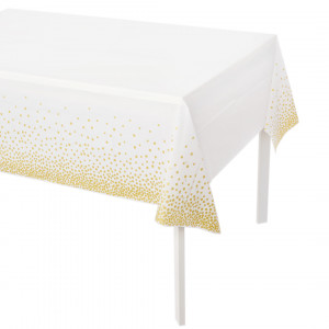 Логотип «Скатерть одноразовая, Конфетти, Белый/Золото, 137*274 см, 1 шт.»