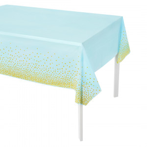 Логотип «Скатерть одноразовая, Конфетти, Голубой/Золото, 137*274 см, 1 шт.»
