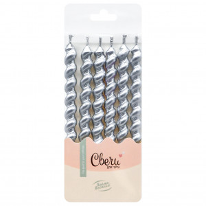 Логотип «Свечи Роскошная серия, Серебро, Металлик, 0,8*7,5 + 2,5 см, 6 шт. с держат.»