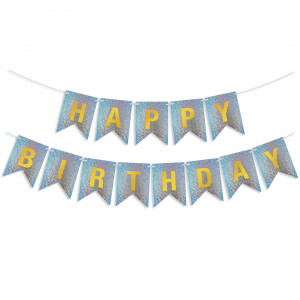 Логотип «Гирлянда Флажки, Happy Birthday, Серебро, Голография, 350 см, 17*12 см, 1 упак.»