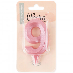 Логотип «Свеча Цифра, 9 Грани, Розовый, 7 см, 1 шт.»