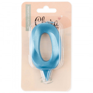 Логотип «Свеча Цифра, 0 Грани, Синяя бирюза, 7 см, 1 шт. с держат.»