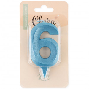 Логотип «Свеча Цифра, 6 Грани, Синяя бирюза, 7 см, 1 шт. с держат.»