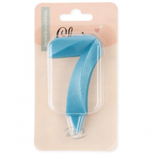 Логотип «Свеча Цифра, 7 Грани, Синяя бирюза, 7 см, 1 шт. с держат.»