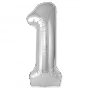 Логотип «Шар (40''/102 см) Цифра, 1 Slim, Серебро, 1 шт. в уп.»
