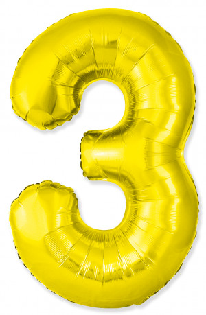 Логотип «Шар (40''/102 см) Цифра, 3 Slim, Золото, 1 шт. в уп.»