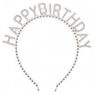 Логотип «Ободок, Happy Birthday, Сверкающий жемчуг, Серебро, 1 шт.»